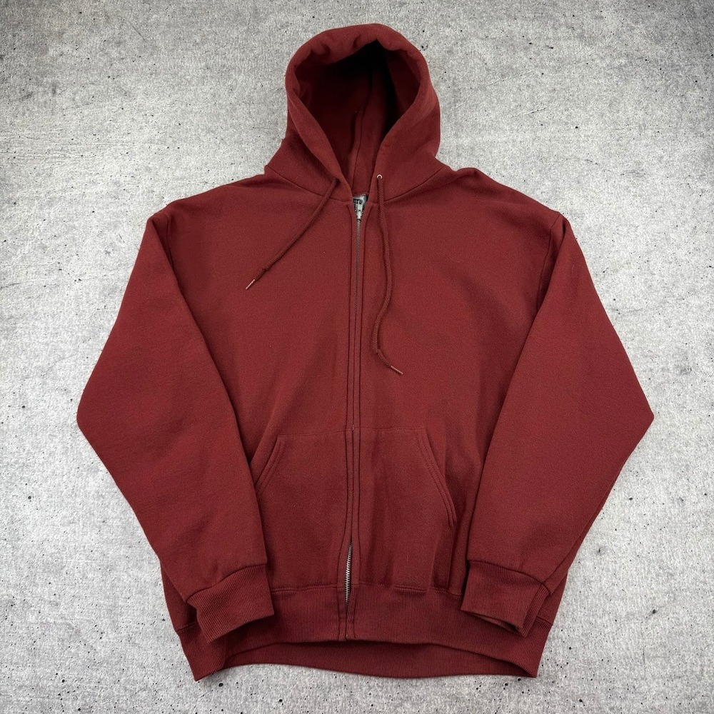 Vintage Y2K Lee Heavyweight Zip Up Fleece Hoodie Red Orange Adult Large